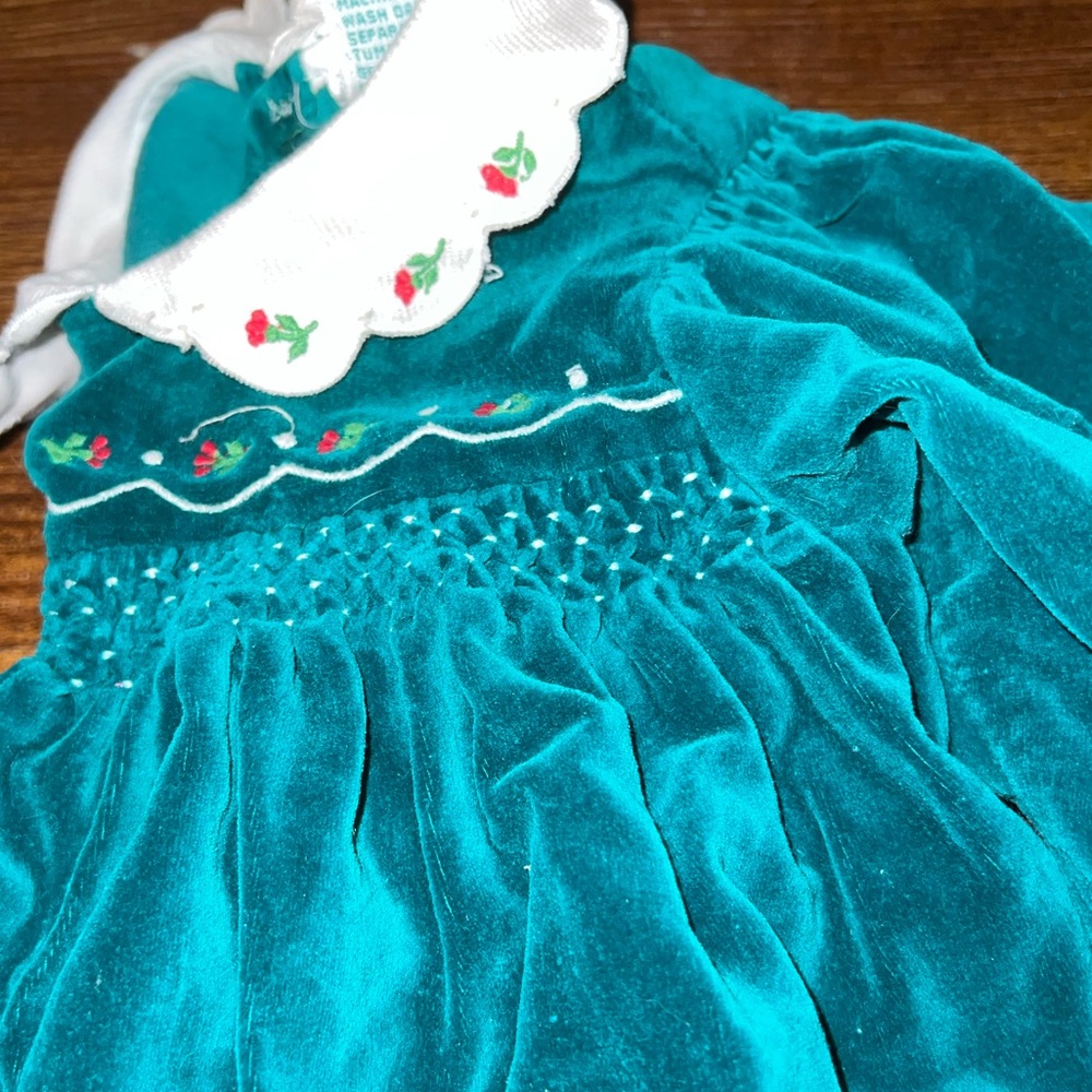 Vintage 90s Alison Scott Velvet Short Sleeve Dress With White Collar 9 Months - Picture 5 of 9
